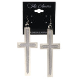 Glitter Sparkle Cross Dangle-Earrings Silver-Tone Color  #LQE3692