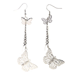 Butterfly Dangle-Earrings Silver-Tone Color  #LQE3693