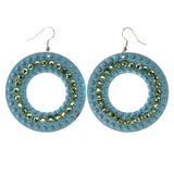 Blue & Green Colored Metal Dangle-Earrings With Crystal Accents #LQE3696