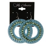Blue & Green Colored Metal Dangle-Earrings With Crystal Accents #LQE3696