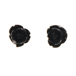 Rose Stud-Earrings Black & Silver-Tone Colored #LQE3699