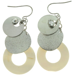 Silver-Tone & White Colored Metal Dangle-Earrings With Crystal Accents