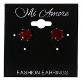 Red & Silver-Tone Colored Metal Stud-Earrings With Crystal Accents #LQE3701