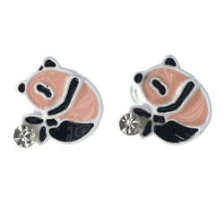 Panda Stud-Earrings With Crystal Accents Pink & Black Colored #LQE3706