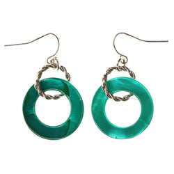 Green & Silver-Tone Colored Shell Dangle-Earrings #LQE3709