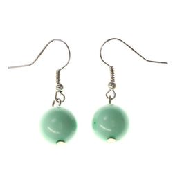 Green & Silver-Tone Colored Acrylic Dangle-Earrings With Bead Accents #LQE3710
