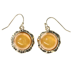 Gold-Tone & Orange Colored Metal Dangle-Earrings With Bead Accents #LQE3711