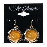 Gold-Tone & Orange Colored Metal Dangle-Earrings With Bead Accents #LQE3711