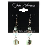 Green & Silver-Tone Colored Metal Dangle-Earrings With Stone Accents #LQE3712