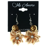 Flower Dangle-Earrings With Bead Accents Brown & Silver-Tone Colored #LQE3715