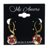 AB Finish Dangle-Earrings With Crystal Accents Red & Gold-Tone Colored #LQE3716