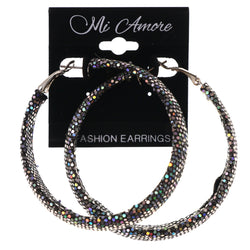 Black & Silver-Tone Colored Fabric Hoop-Earrings #LQE3722