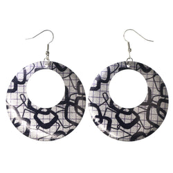 Silver-Tone & Black Colored Metal Dangle-Earrings #LQE3723