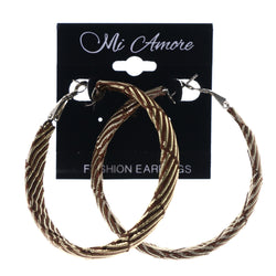Gold-Tone & Brown Colored Fabric Hoop-Earrings #LQE3725