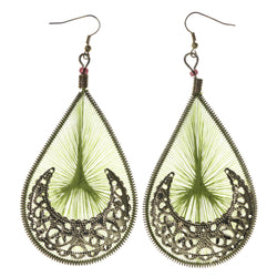 Green & Gold-Tone Colored Fabric Dangle-Earrings #LQE3727