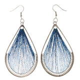 Blue & Silver-Tone Colored Fabric Dangle-Earrings #LQE3729