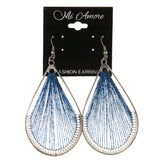 Blue & Silver-Tone Colored Fabric Dangle-Earrings #LQE3729