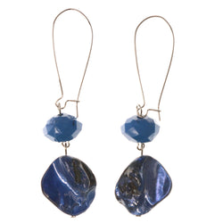 Blue & Silver-Tone Colored Metal Dangle-Earrings With Stone Accents #LQE3733