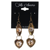 Heart Dangle-Earrings With Bead Accents Gold-Tone & Clear Colored #LQE3735