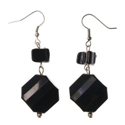 Black & Silver-Tone Colored Metal Dangle-Earrings With Bead Accents #LQE3737