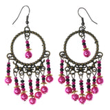 Pink & Gold-Tone Colored Metal Dangle-Earrings With Bead Accents #LQE3739