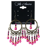 Pink & Gold-Tone Colored Metal Dangle-Earrings With Bead Accents #LQE3739