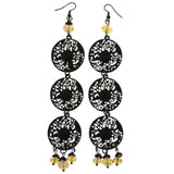 Black & Yellow Colored Metal Dangle-Earrings With Crystal Accents