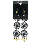 Black & Yellow Colored Metal Dangle-Earrings With Crystal Accents
