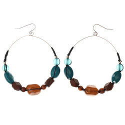 Brown & Blue Colored Metal Dangle-Earrings With Bead Accents #LQE3741