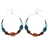 Brown & Blue Colored Metal Dangle-Earrings With Bead Accents #LQE3741