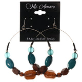 Brown & Blue Colored Metal Dangle-Earrings With Bead Accents #LQE3741