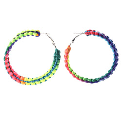Rainbow Hoop-Earrings Colorful & Silver-Tone Colored #LQE3742