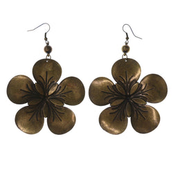 Flower Antique Dangle-Earrings  With Bead Accents Gold-Tone Color #LQE3744