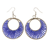 Blue & Silver-Tone Colored Metal Dangle-Earrings With Bead Accents #LQE3750