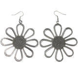 Glitter Sparkle Flower Dangle-Earrings Silver-Tone Color  #LQE3752