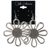 Glitter Sparkle Flower Dangle-Earrings Silver-Tone Color  #LQE3752