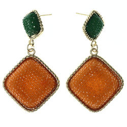Orange & Green Colored Metal Drop-Dangle-Earrings #LQE3753