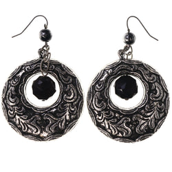 Silver-Tone & Black Colored Metal Dangle-Earrings With Bead Accents #LQE3755