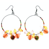 Orange & Pink Colored Metal Dangle-Earrings With Bead Accents #LQE3757