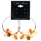 Orange & Pink Colored Metal Dangle-Earrings With Bead Accents #LQE3757