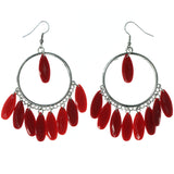 Red & Silver-Tone Colored Metal Dangle-Earrings With Bead Accents #LQE3758