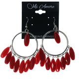 Red & Silver-Tone Colored Metal Dangle-Earrings With Bead Accents #LQE3758