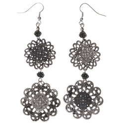 Flower Dangle-Earrings With Bead Accents  Silver-Tone Color #LQE3759