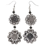 Flower Dangle-Earrings With Bead Accents  Silver-Tone Color #LQE3759