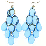 Blue & Gold-Tone Colored Metal Chandelier-Earrings With Crystal Accents