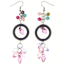 Purple & Multi Colored Wooden Dangle-Earrings With Bead Accents #LQE3761