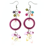 Pink & Multi Colored Wooden Dangle-Earrings With Bead Accents #LQE3762