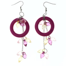 Pink & Yellow Colored Wooden Dangle-Earrings With Bead Accents #LQE3763