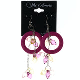 Pink & Yellow Colored Wooden Dangle-Earrings With Bead Accents #LQE3763