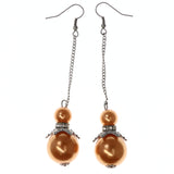 Orange & Silver-Tone Colored Metal Dangle-Earrings With Bead Accents #LQE3764